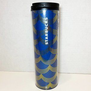 NEW 2017 Starbucks 16 oz Tumbler Blue & Gold